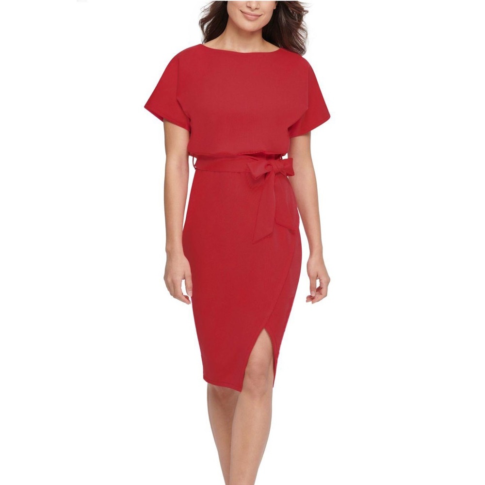 kensie Blouson Wrap Dress - Red NWT